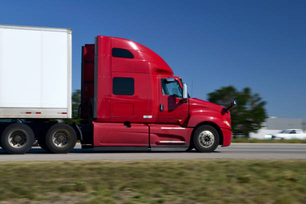Semi Truck on Highway stock photo