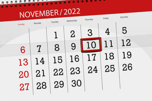 istock Calendar 2022, deadline, day, month, page, organizer, date, november, thursday, number 10 1428760654
