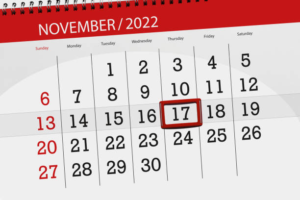 istock Calendar 2022, deadline, day, month, page, organizer, date, november, thursday, number 17 1428760705