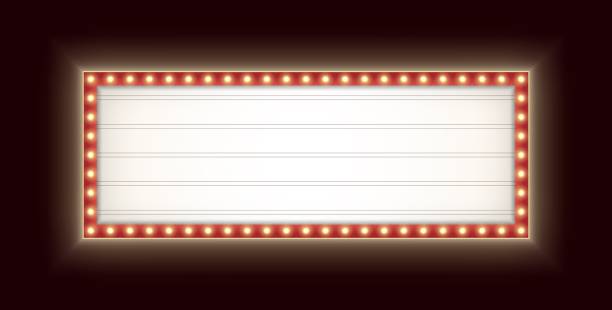 ilustraciones, imágenes clip art, dibujos animados e iconos de stock de caja de luz retro con bombillas aisladas sobre un fondo oscuro. maqueta de letrero de teatro vintage. - cinema marquee