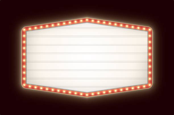 ilustraciones, imágenes clip art, dibujos animados e iconos de stock de caja de luz retro con bombillas aisladas sobre un fondo oscuro. letrero de teatro hexagonal vintage. - theater marquee