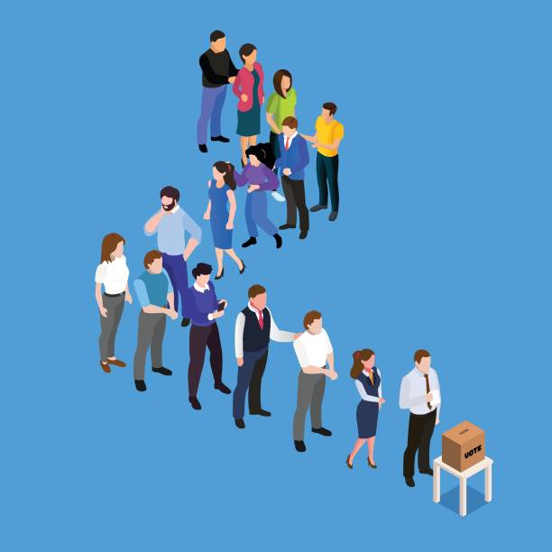 voters queue casting ballots 3d isometric voters queue casting ballots 3d isometric vector illustration concept for banner, website, landing page, ads, flyer template voting queues stock illustrations