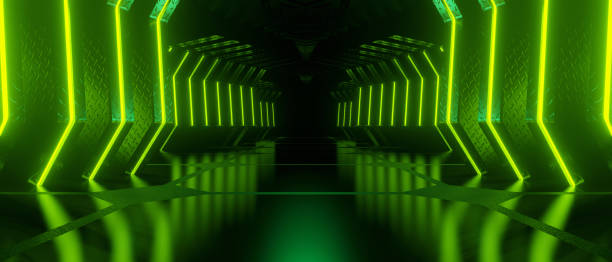 istock Abstract SciFi Corridor Interior Elegant Dark Green Background Wallpaper 3D Rendering 1428766465