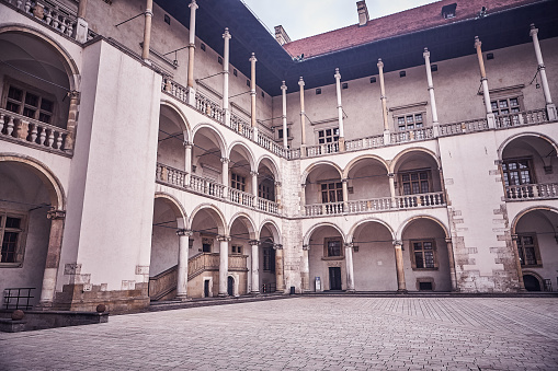 Krakow, Poland - March 19, 2014 : Arcade courtyard of the Wawel Castle