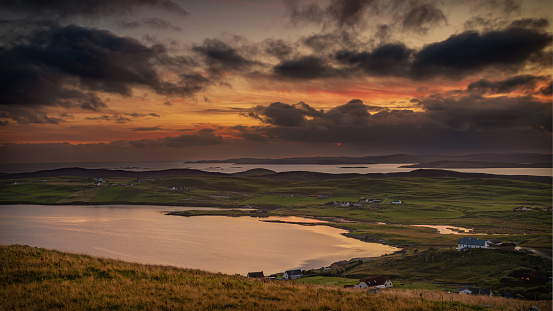 A view of a sunset on Shetland