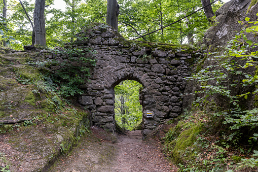 Public touristic trail from hellish Valley to Chojnik Castle in the Karkonosze Mountains.