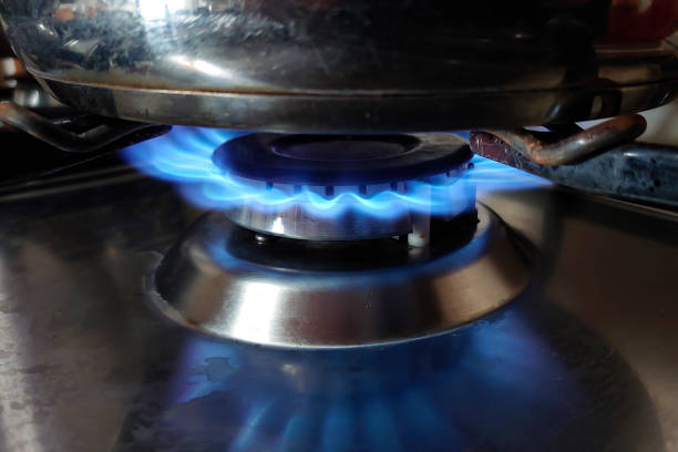 istock Gas cooker close-up with flame 1428795530