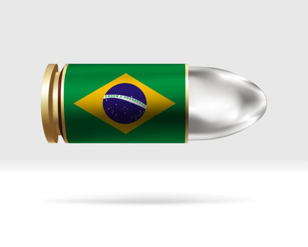 istock Brazil flag on bullet. A bullet danger moving through the air. 1428796275