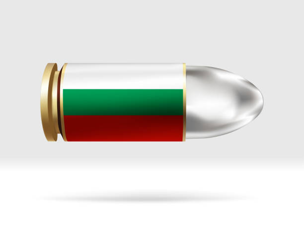 flaga bułgarii na kuli. niebezpieczeństwo pocisku poruszające się w powietrzu. - gun control gun crime vector stock illustrations