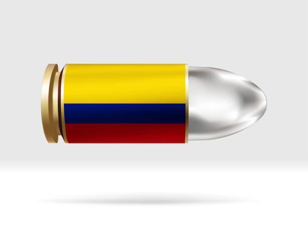 flaga kolumbii na kuli. niebezpieczeństwo pocisku poruszające się w powietrzu. - gun control gun crime vector stock illustrations