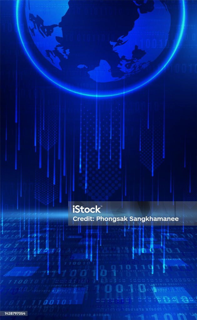 Digital Technology World Binary Code Blue Background Matrix Cyber ...