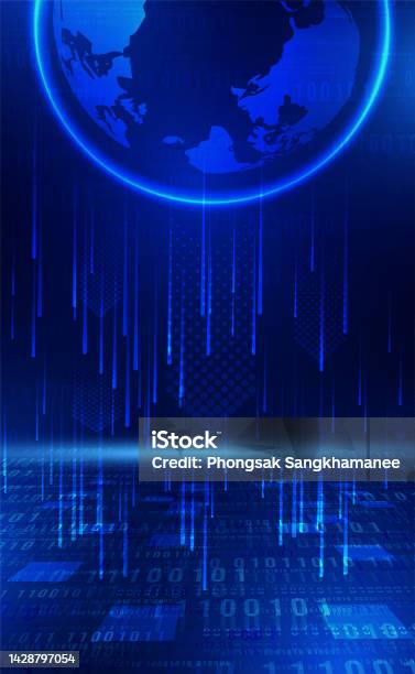Digital Technology World Binary Code Blue Background Matrix Cyber ...