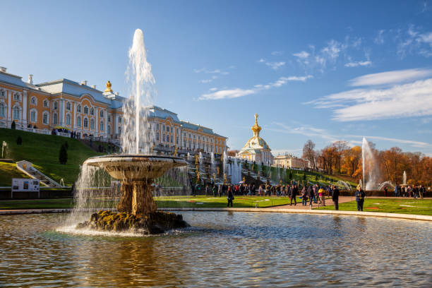 Lower park in Peterhof stock photo
