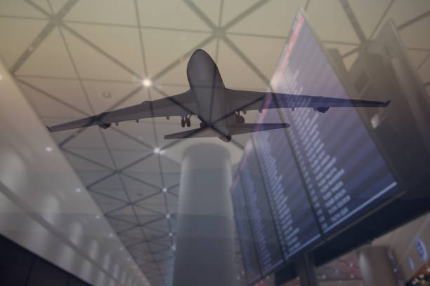 istock Plane and Flight information screens double Exposure Concepts 1428803643
