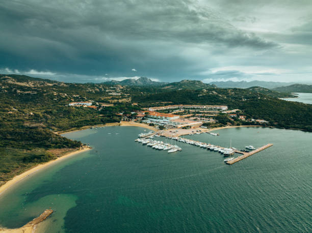 Aerial view of marina at night Bodrum Turkey