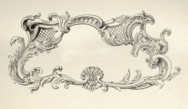 Ornate art nouveau scroll swirl design element, 1890s, 19th Century vector art illustration