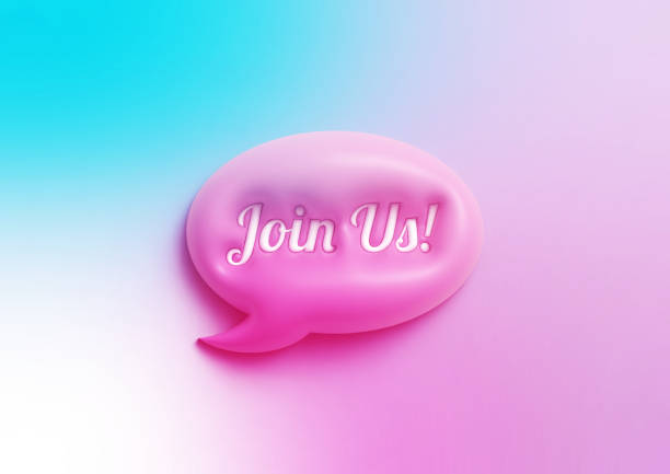 istock Join Us Written Circular Pink Speech Bubble Sitting On Colorful Background 1428815379
