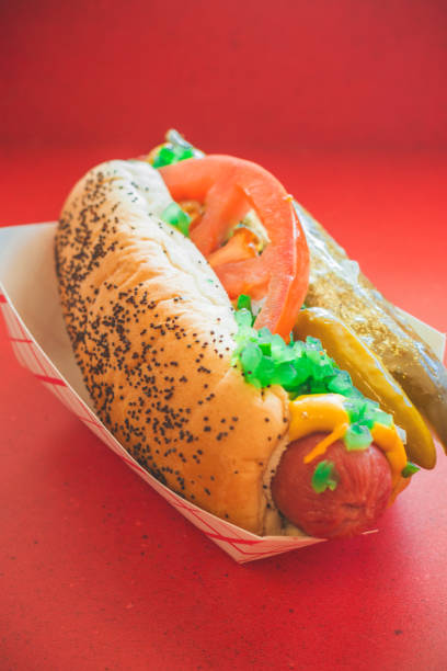 istock Hot Dog with toppings 1428818166