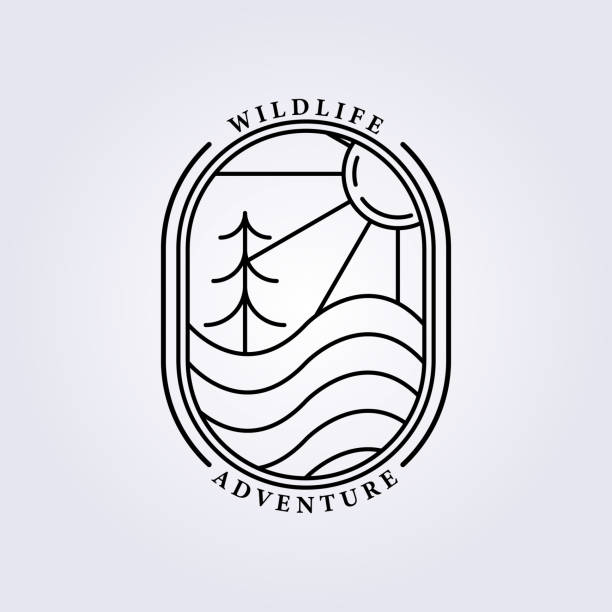 ilustrações, clipart, desenhos animados e ícones de nature adventure wildlife outdoor logotipo ícone ícone vetor ilustração design impressão t-shirt tela de impressão linha de linha de linha - riverbank