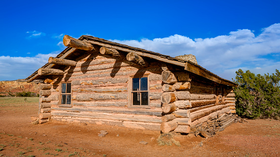 Abiquiu, New Mexico, USA - May 01, 2022:     'City Slickers Cabin' at Ghost Ranch, New Mexico.