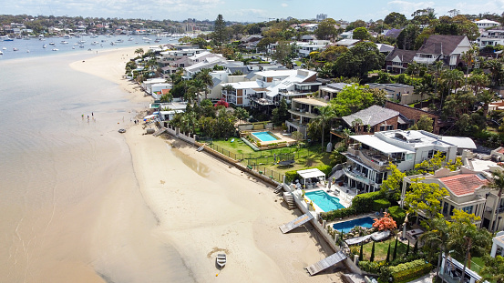 Aerial view of coastal town, Cronulla NSW Australia, background with copy space, horizontal composition