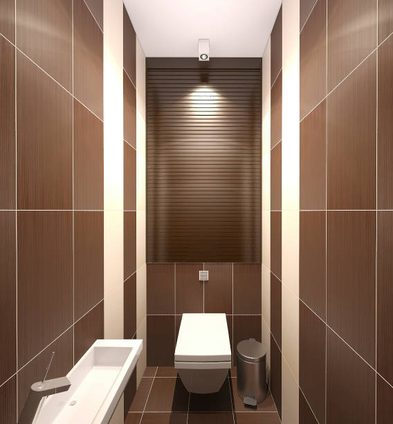 istock Bathroom design concept illustration for a private home. 3D rendering of the interior design of the bathroom 1428819234