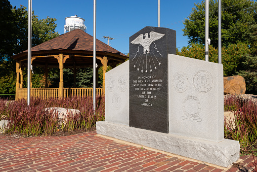 Princeton, Illinois - United States - September 28th, 2022: Veterans Memorial in Princeton, Illinois, USA.