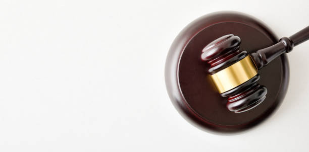 istock Judge mace background on white table Top view 1428829608
