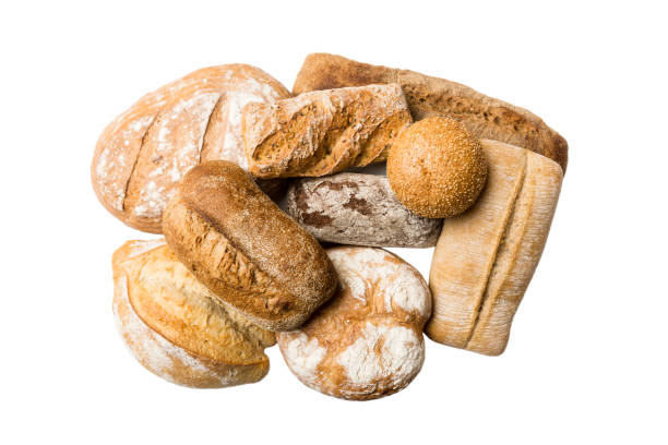 istock Bread top view cut out. Freshly backed Bread isolated on white background. Fresh organic loaf 1428834900