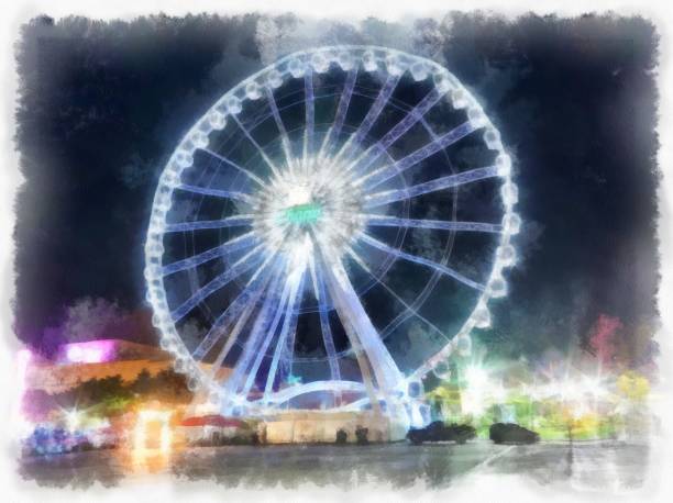 istock Ferris wheel landscape watercolor style illustration impressionist painting. 1428835236