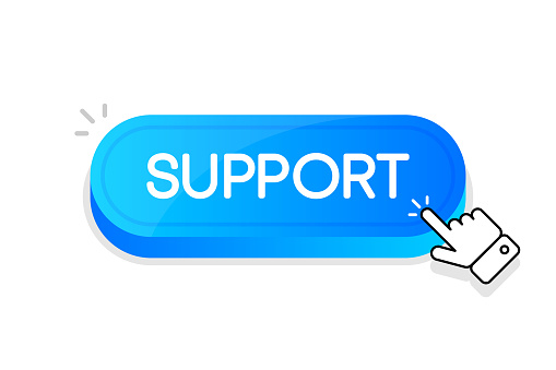 Support 3d button. Mouse touched button. Vector illustration