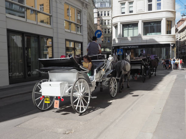 Vienna, Austria - Circa September 2022: Horses and carriages