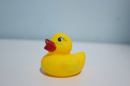 Plasticine yellow duckling. platinum toys on a white background.