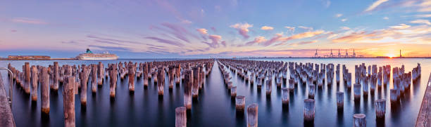 Station Pier - Port Melbourne Seascape panorama port melbourne melbourne stock pictures, royalty-free photos & images