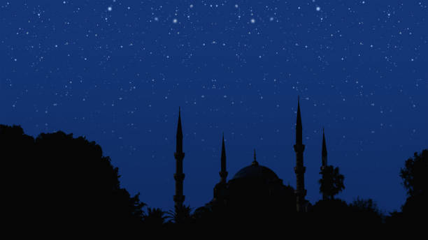 istock silhouette mosque with background of blurred starry sky night 1428883329