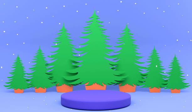 istock 3D rendering Merry Christmas and happy new year background, 3d illustration flat design Christmas tree and snow backdrop 1428884361
