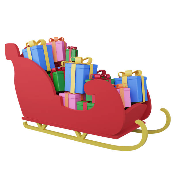 istock 3D rendering several gift in Christmas sleigh isolated on white background 1428884374