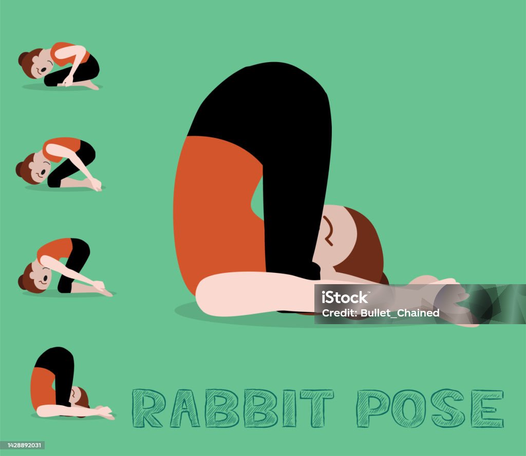 Yoga Tutorial Rabbit Pose Cartoon Vector Illustration Stock ...