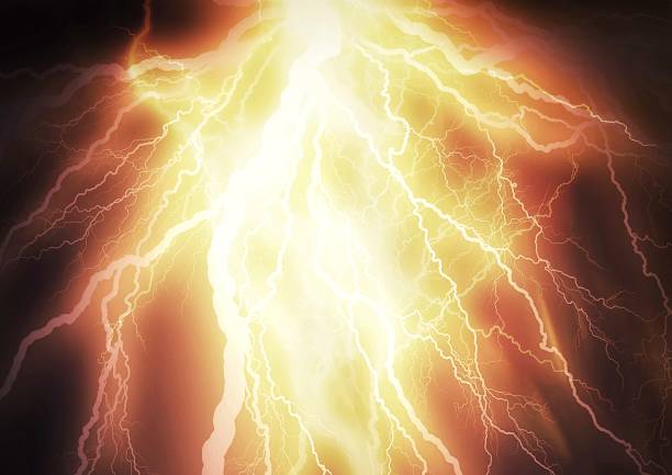istock 3d illustration of red lightning bolt glowing in the dark 1428905036