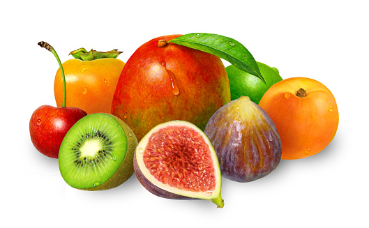 An illustration of a medley of colorful fruit.