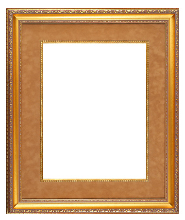 Gilded frame on a white background. Classic frame for pictures and photos.