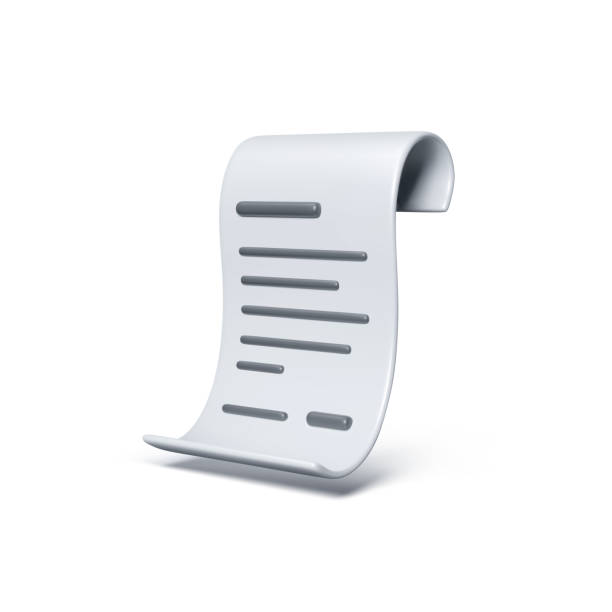 stockillustraties, clipart, cartoons en iconen met 3d paper bill in cartoon style. receipt icon isolated on white. render of fiscal check - cheque