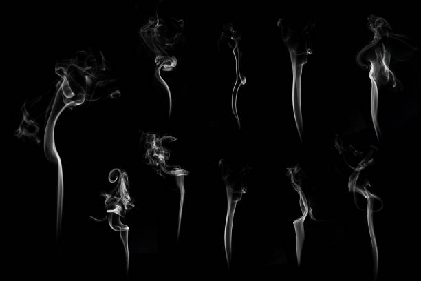 istock Set of white smoke or cloud shot in studio, white smoke from incense and black background, wave and splash shape for design, object and background concept 1428919603