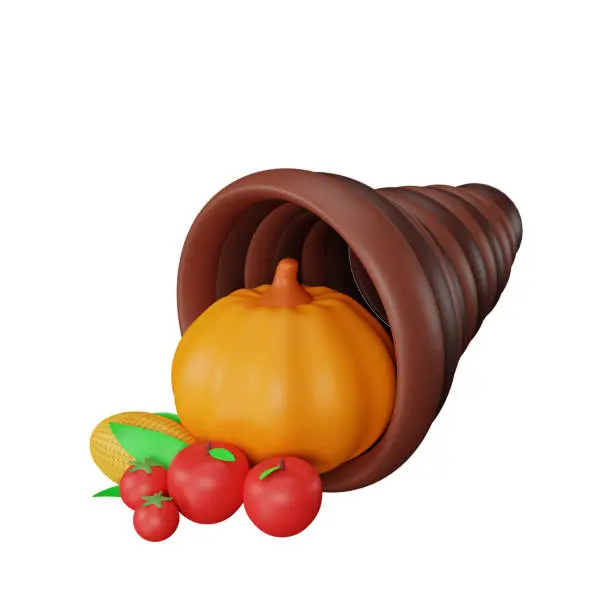 Photo of 3d rendering cornucopia thanksgiving icon