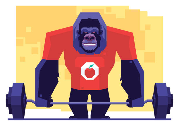 gorilla gewichtheben - silberrucken gorilla stock-grafiken, -clipart, -cartoons und -symbole