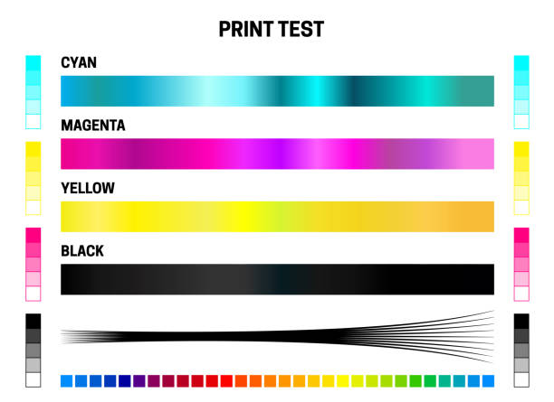 シアン、マゼンタ、イエロー、ブラック、および多くの色のカラーテスト付き印刷テストcmykキャリブレーションイラスト - cini点のイラスト素材／クリップアート素材／マンガ素材／アイコン素材