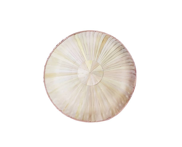 istock Hat top view with crafts weaving seamless circle patterns made from dry plam leaf isolated on white background , clipping path 1428927030