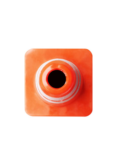 istock Traffic cone, orange white pole, isolated on white background, top view. 1428930564