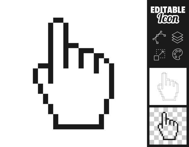 ilustrações, clipart, desenhos animados e ícones de cursor de mão pixel. ícone para design. facilmente editável - pointing human hand aiming human finger