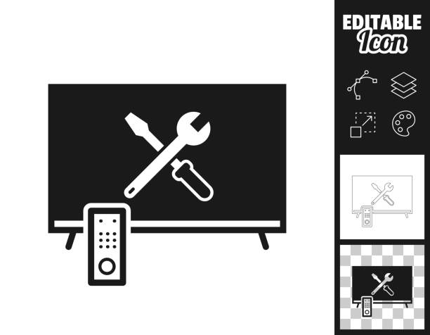 tv-einstellungen - extras. icon für design. leicht editierbar - computer repairing work tool clipping path stock-grafiken, -clipart, -cartoons und -symbole
